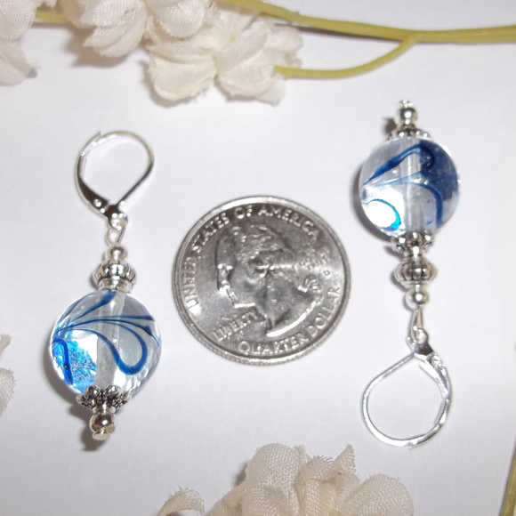 Clear & Navy Blue Earring Set Dangle Drop Fashion Jewelry Accessory Beaded 6863 - Picture 3 of 10